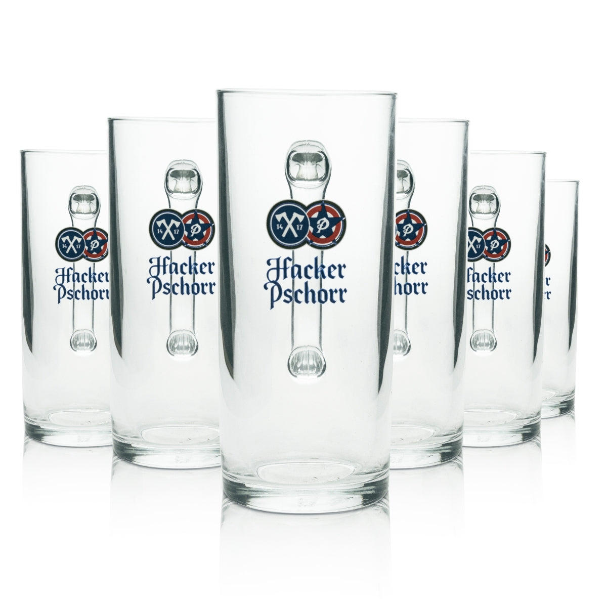 6x Hacker Pschorr szklany dzbanek do piwa 0,5l Sahm