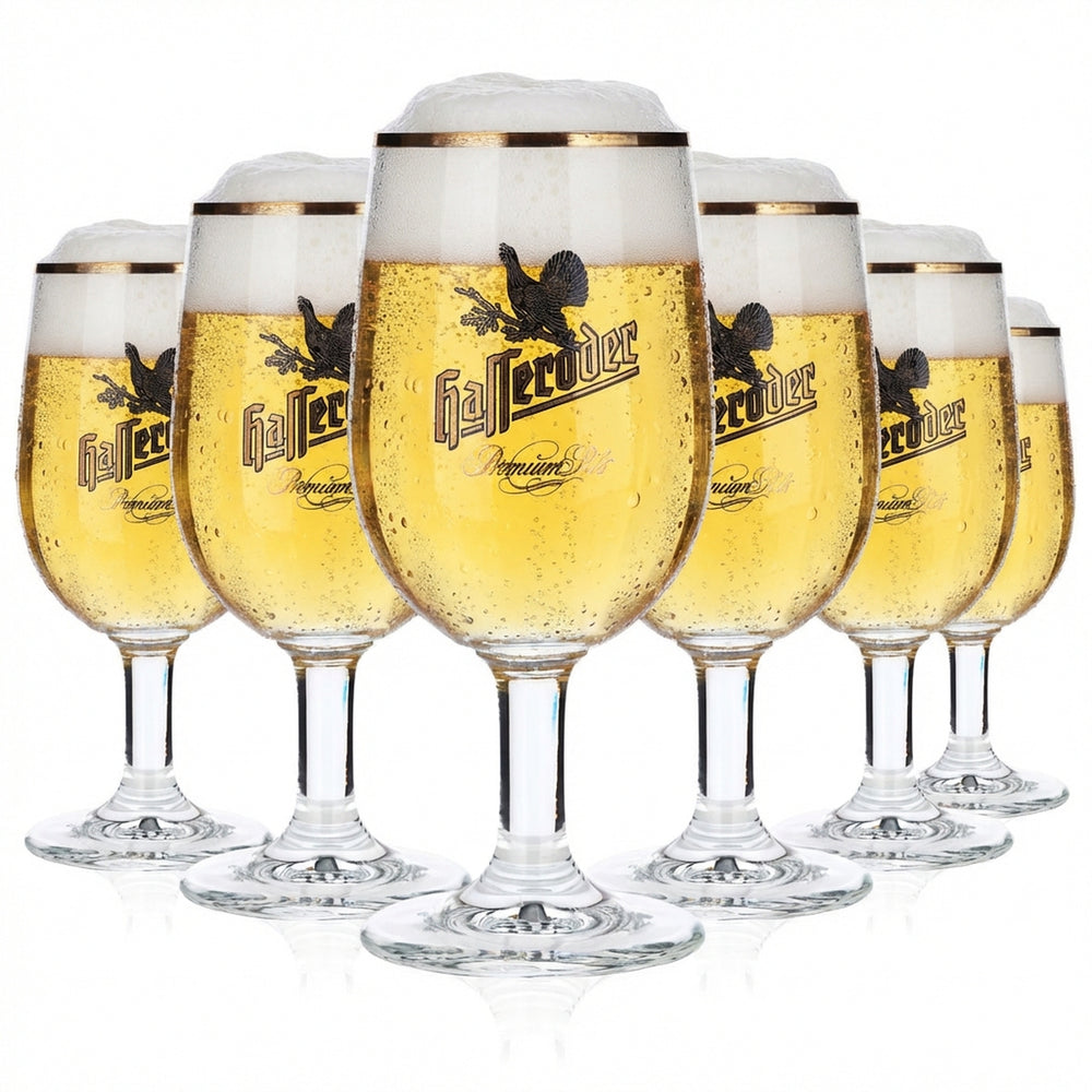 6x szklanki do piwa Hasseröder 0,2 l ze złotym brzegiem „Premium Pils” Ritzenhoff