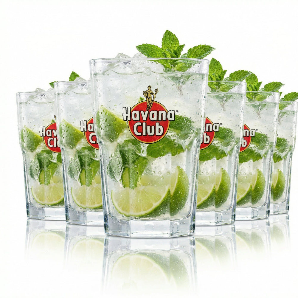 6x Havana Club 0,34 l szklanka do long drinków – zestaw do koktajlu Cuba Libre z podziałką