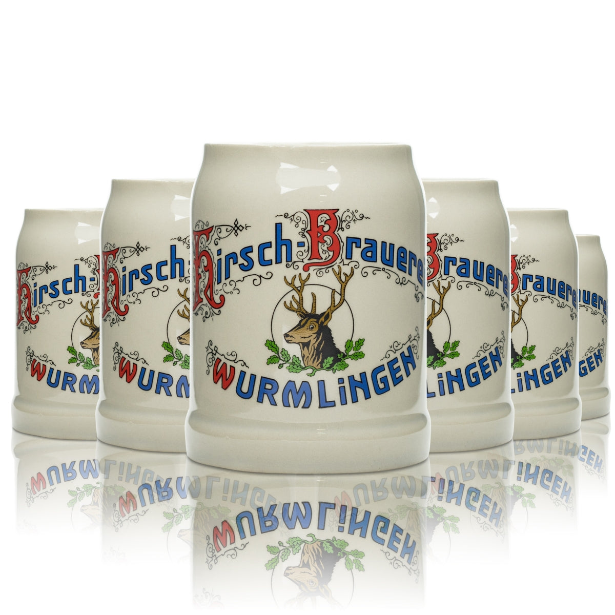 6x Hirsch Bräu Szklanka do piwa 0,5 l Ceramiczny kufel z uchwytem Wurmlingen Szklanki Kufle Piwiarnia