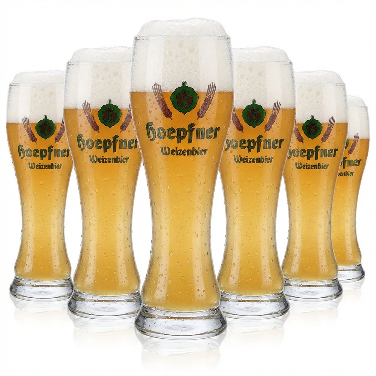 6x szklanka do piwa Hoepfner 0,5 l Szklanka do piwa pszenicznego z zielonym logo Sahm Walchensee