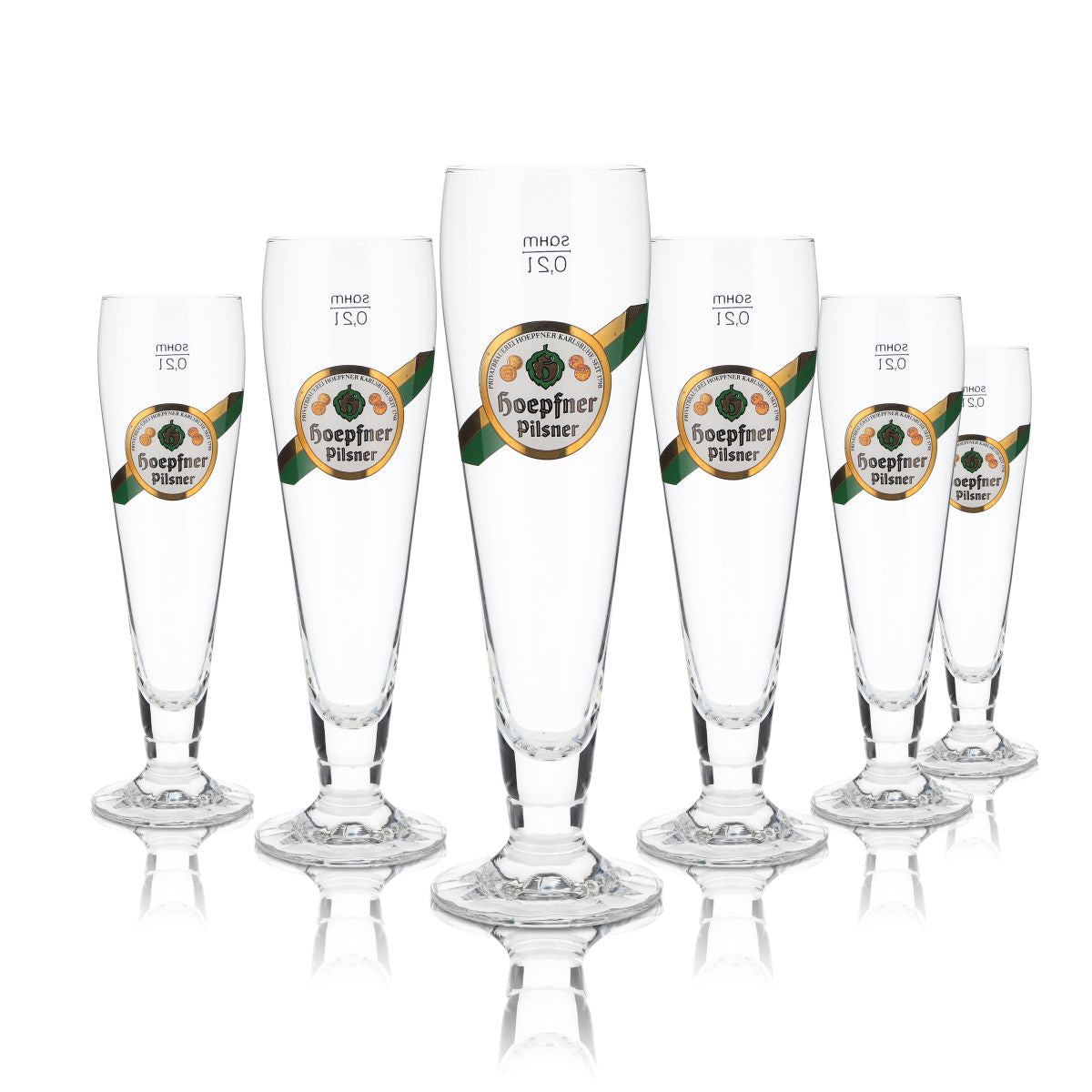 6x Hoepfner Szklanka 0,2l Goblet Pilsner Tulip Zestaw szklanek do piwa Browar Karlsruhe