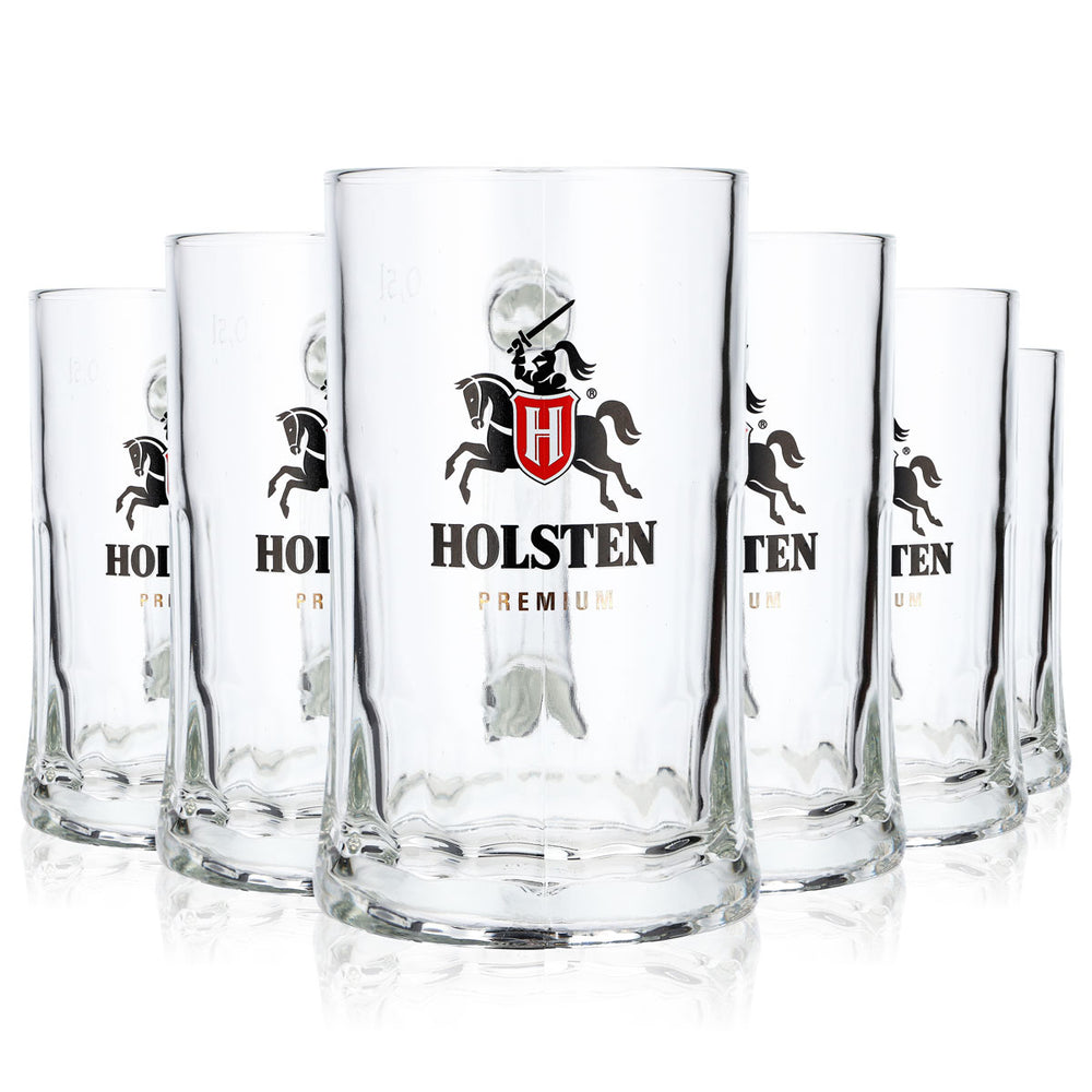 6 szklanek do piwa Holsten o pojemności 0,5 l, z dużym logo Premium w kolorze złotej śmietanki (zestaw 6 sztuk)