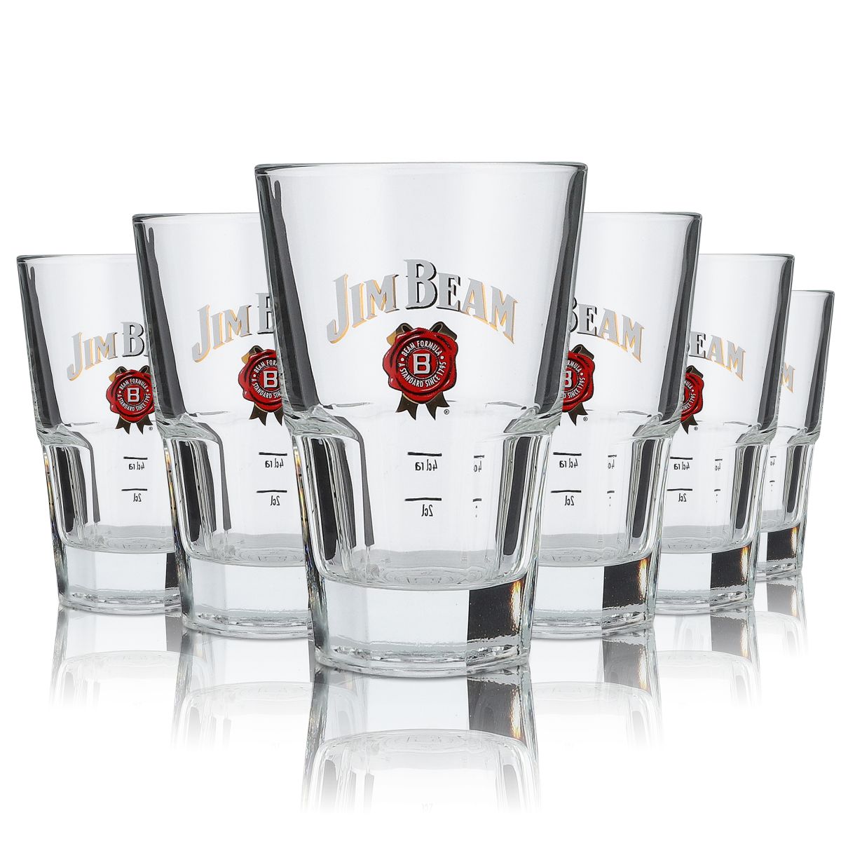 6x kieliszki do whisky Jim Beam Kieliszki do drinków długich Czerwone logo Podpis na dnie