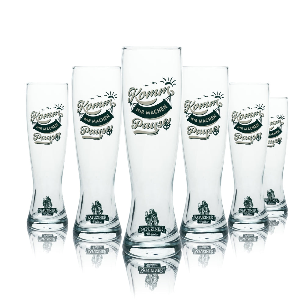 6x szklanka do piwa Kapuziner 0.5l szklanka do piwa pszenicznego "Komm wir machen Pause" Hefe szklanki do piwa pszenicznego