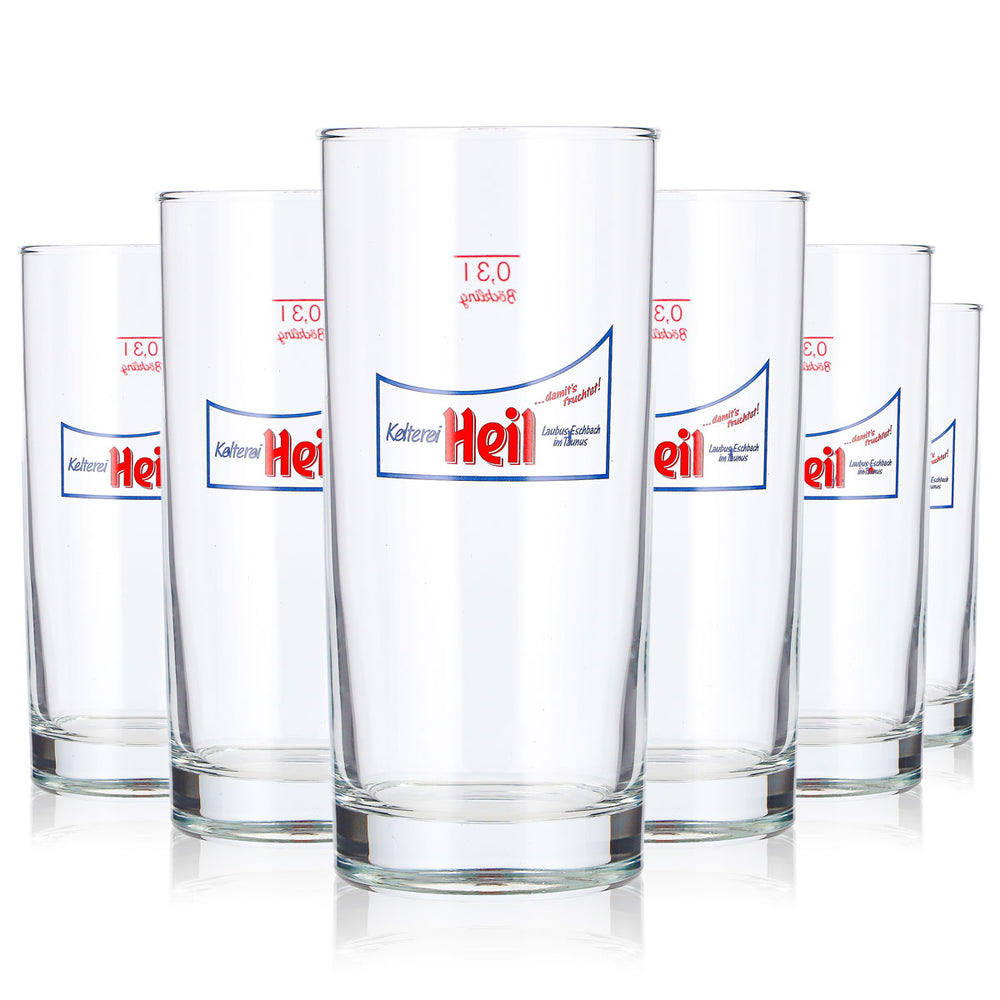 6 szt. szklanek do cydru „Heil” o pojemności 0,3 l, typu longdrink, z czerwonym logo „Böckling” (zestaw 6 sztuk)