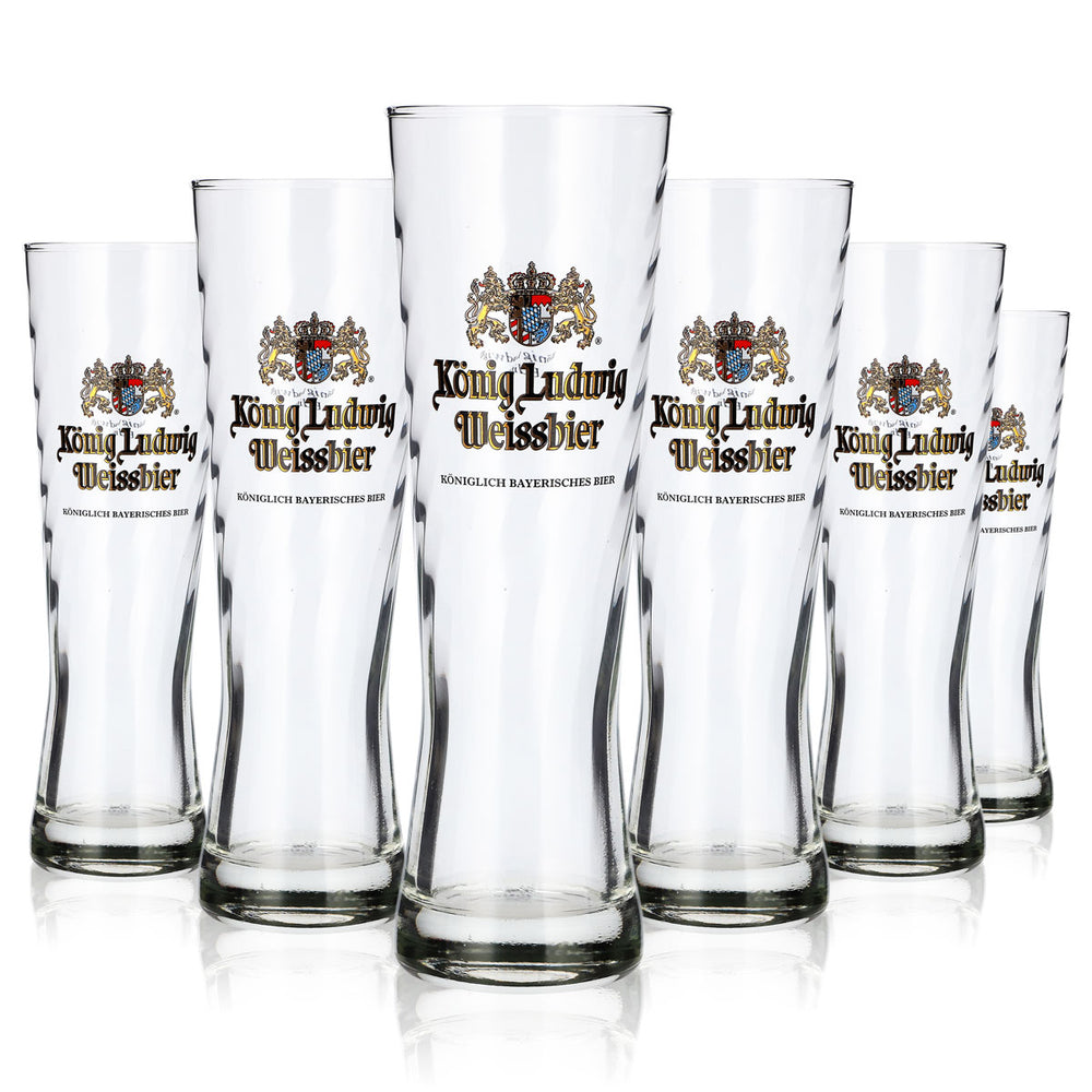 6 szklanek do piwa „König Ludwig” o pojemności 0,25 l z reliefem przedstawiającym piwo pszeniczne „Rastal” (zestaw 6 sztuk)