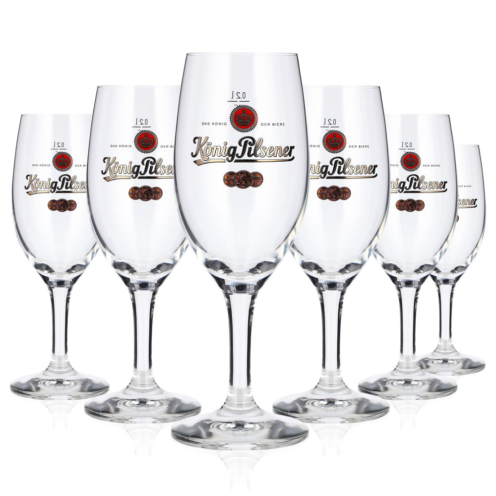 6 szt. szklanek do piwa König Pilsener 0,2 l, kształt tulipana – „Król piw” – szklanka do piwa rc