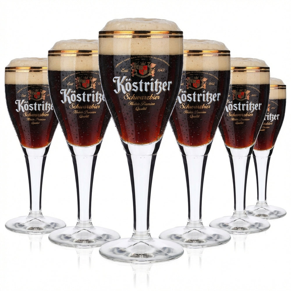 6x szklanka do piwa Köstritzer 0,2 l szklanki typu puchar „Schwarzbier” z podwójną złotą obwódką