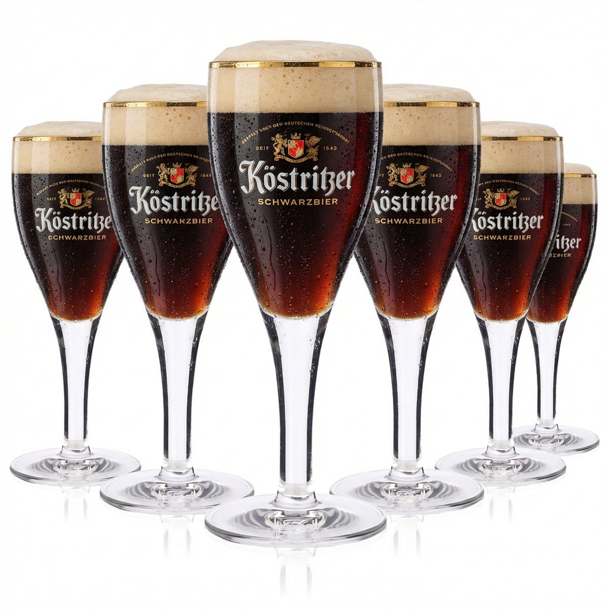 6x zestaw ekskluzywnych szklanek do piwa Köstritzer Schwarzbier – szklanka do piwa o pojemności 0,2 l z eleganckim złotym brzegiem i podziałką kalibracyjną
