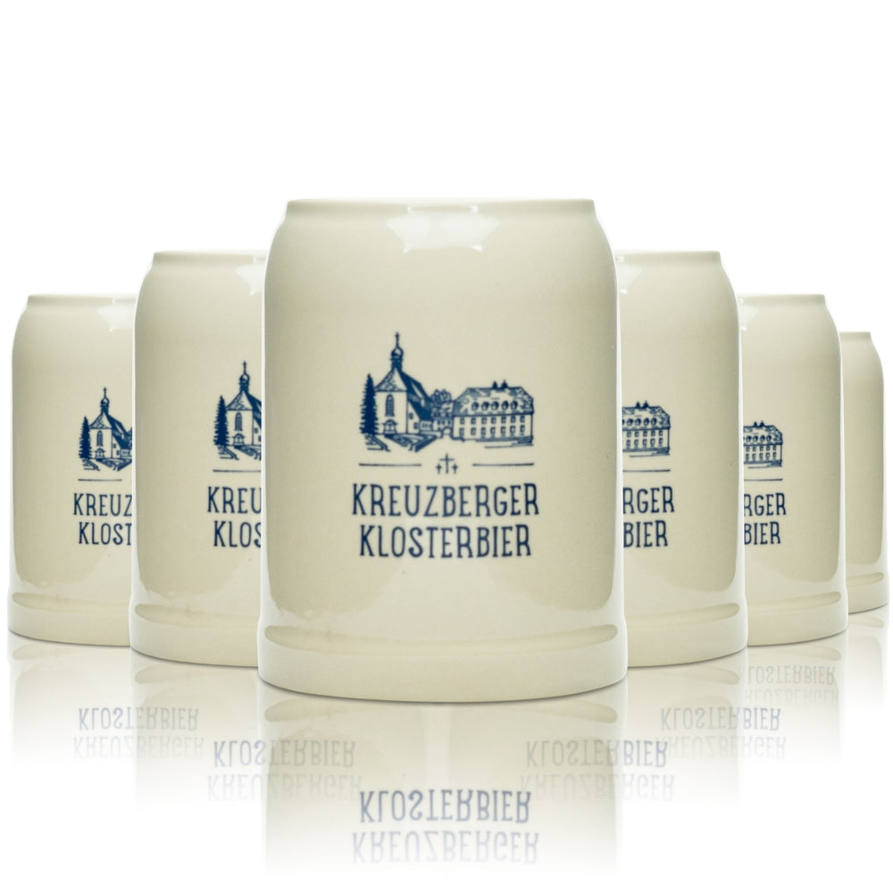 6x szklany kufel do piwa Kreuzberger Klosterbräu 0,5l gliniane szklanki z uchwytem Seidel kamionka