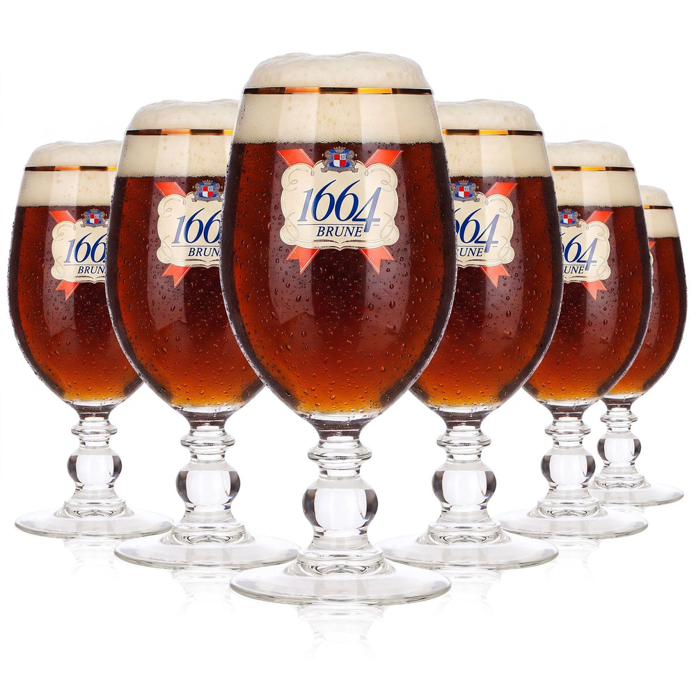 6 sztuk szklanek do piwa Kronenbourg 1664 o pojemności 0,25 l, typu puchar/szklanka z wygiętym dnem, ze złotą obwódką