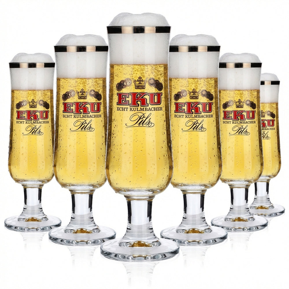 6x szklanka do piwa Kulmbacher Reichelbräu 0,2 l, zestaw szklanek w kształcie pucharu, browar EKU Pils