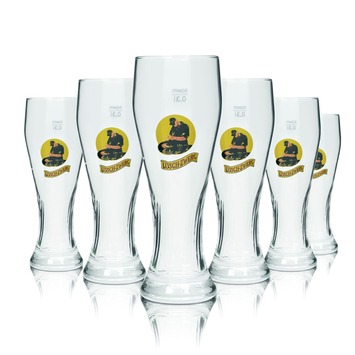 6x Löschzwerg Kieliszek do piwa pszenicznego 0,3 l Kontur Hefeweizen Kieliszki Browar Gastronomia Kalibrowane