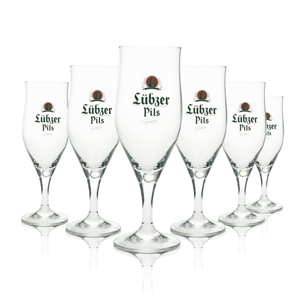 6x Lübzer Pils szklany kieliszek do piwa 0,3l Ritzenhoff szklanki tulipan szkło na nóżce browar