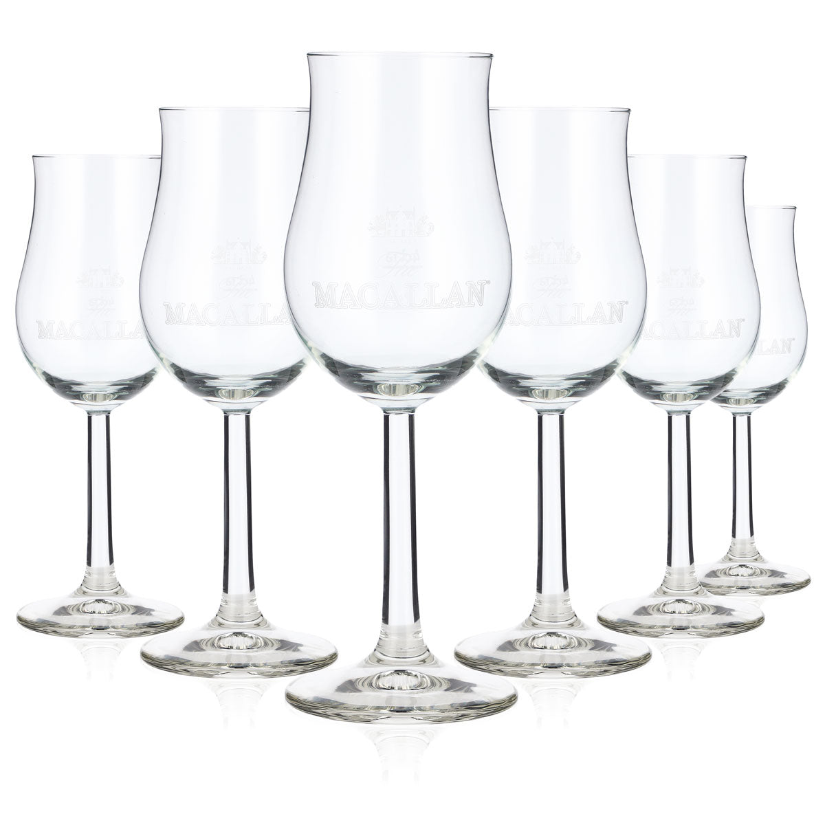 6 szklanek do whisky Macallan typu „nosing” o pojemności 2 cl/4 cl, w kształcie kielicha Bugatti (zestaw 6 sztuk)