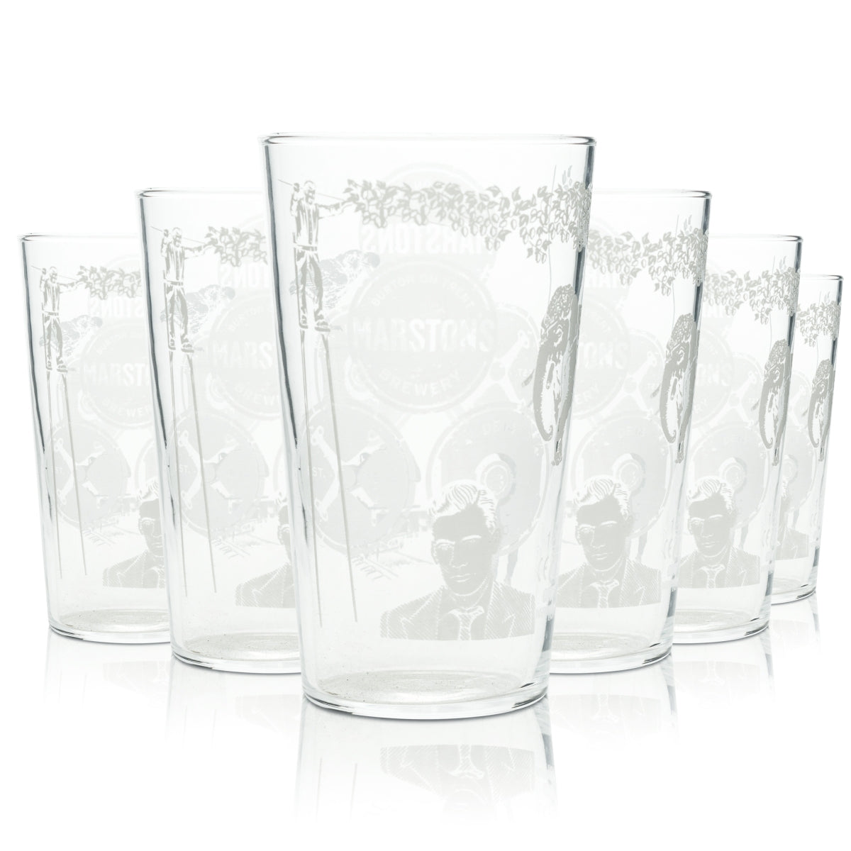 6x Marstons Beer Glass 0.5l Mug Pint Engraving Glasses English Beer Willi Cup