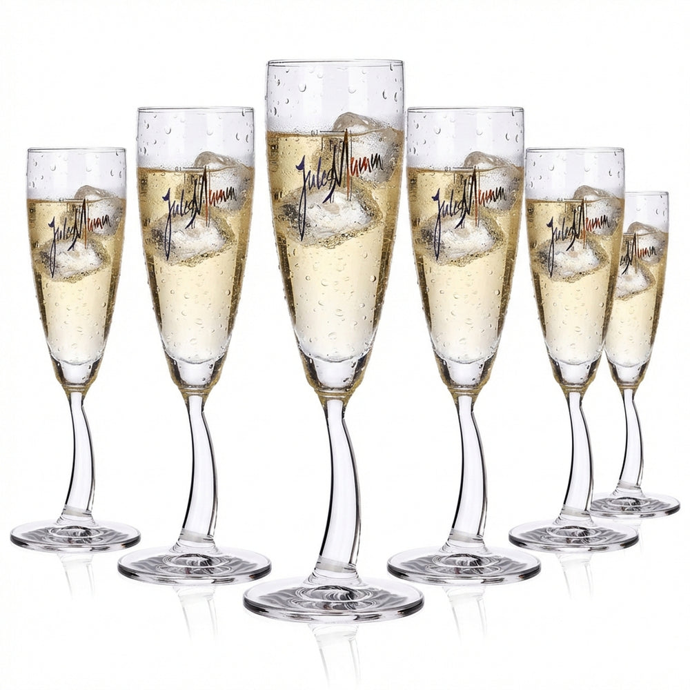 6x kieliszki do szampana Mumm Jules 0,1 l Kieliszki do szampana Kieliszki designerskie z wygiętą nóżką rastal
