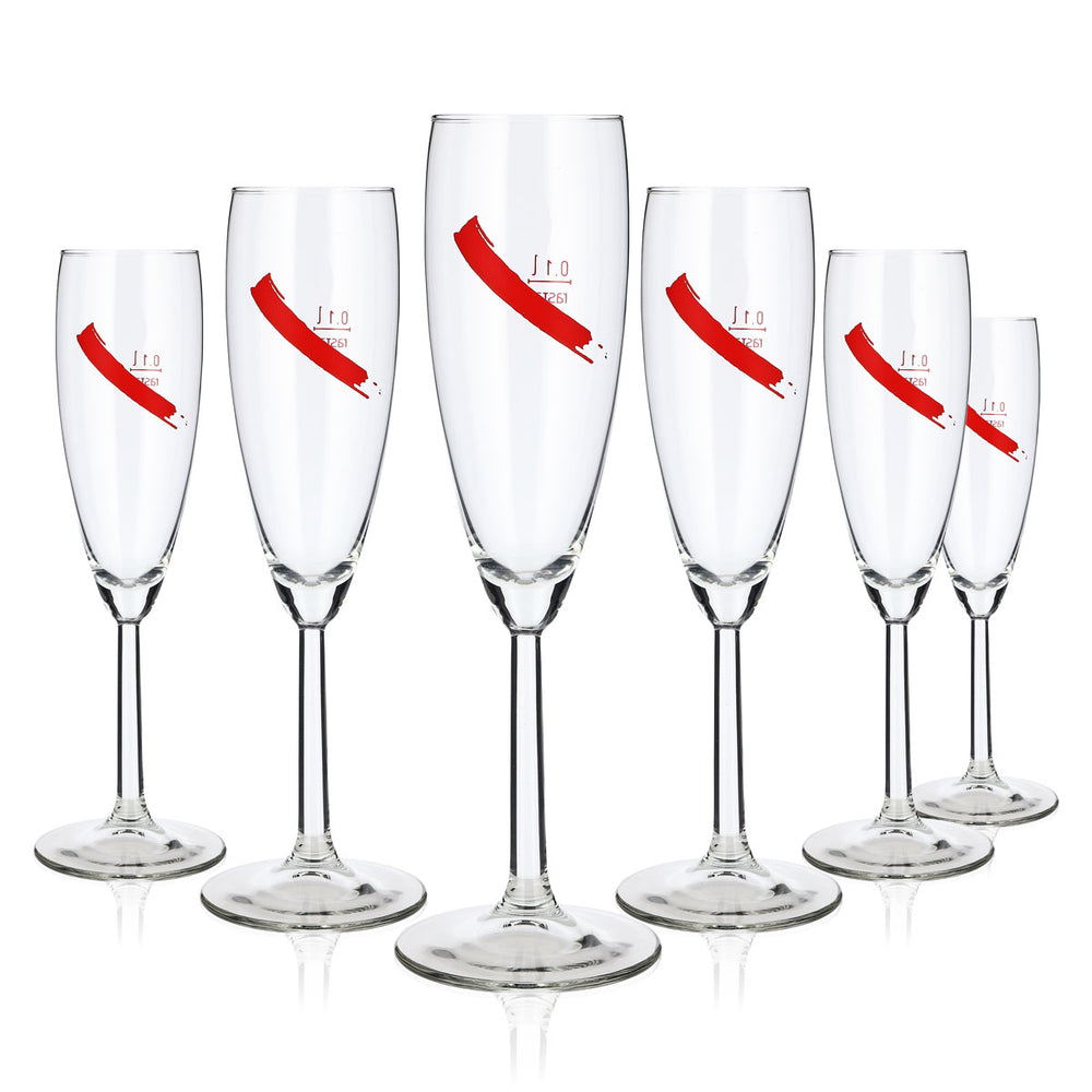 6 sztuk kieliszków do szampana Mumm 0,1 l z ukośnym logo, kolor czerwony, Magnum Rastal (zestaw 6 sztuk)