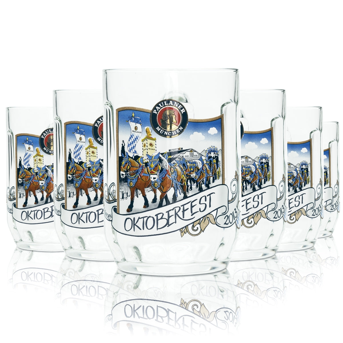 6x szklanka do piwa Paulaner 0,5 l dzbanek Oktoberfest 2008 Monachium szklanki kolekcjonerskie dzbanki