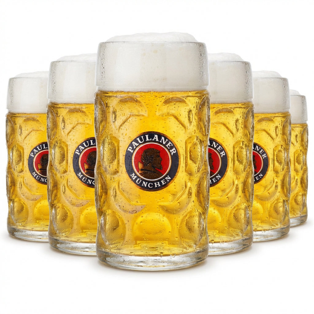 6x kufel do piwa Paulaner – zestaw szklanek Punktseidel Humpen o pojemności 1,0 l z podziałką dla gastronomii