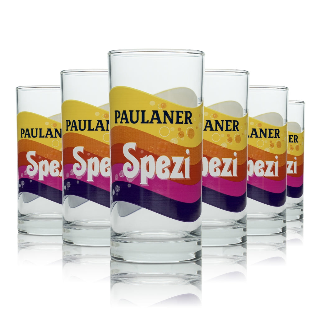 6x Paulaner Spezi szklanka do napojów bezalkoholowych 0,2l tumbler cola soda mix szklanki kolekcjonerskie Gastro