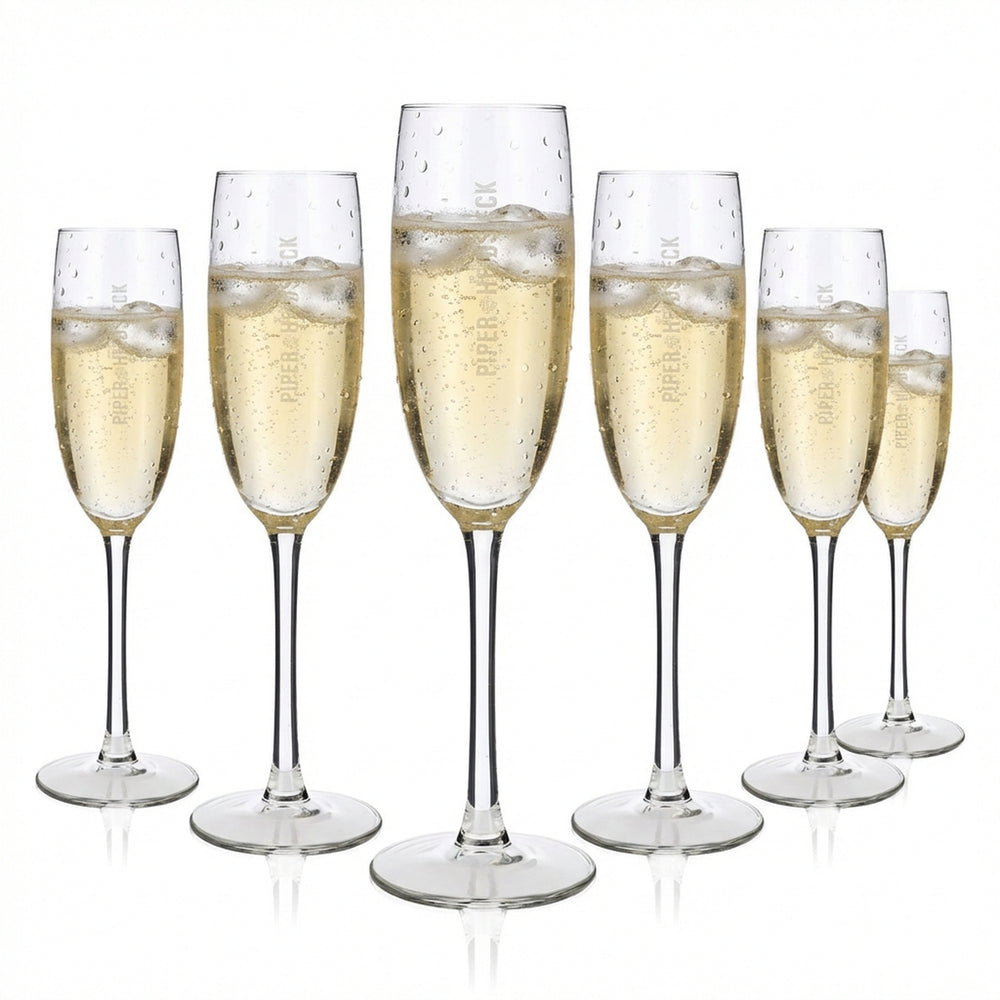 6x kieliszki do szampana Piper-Heidsieck 0,1 l kieliszki fletowe logo satynowane pionowe