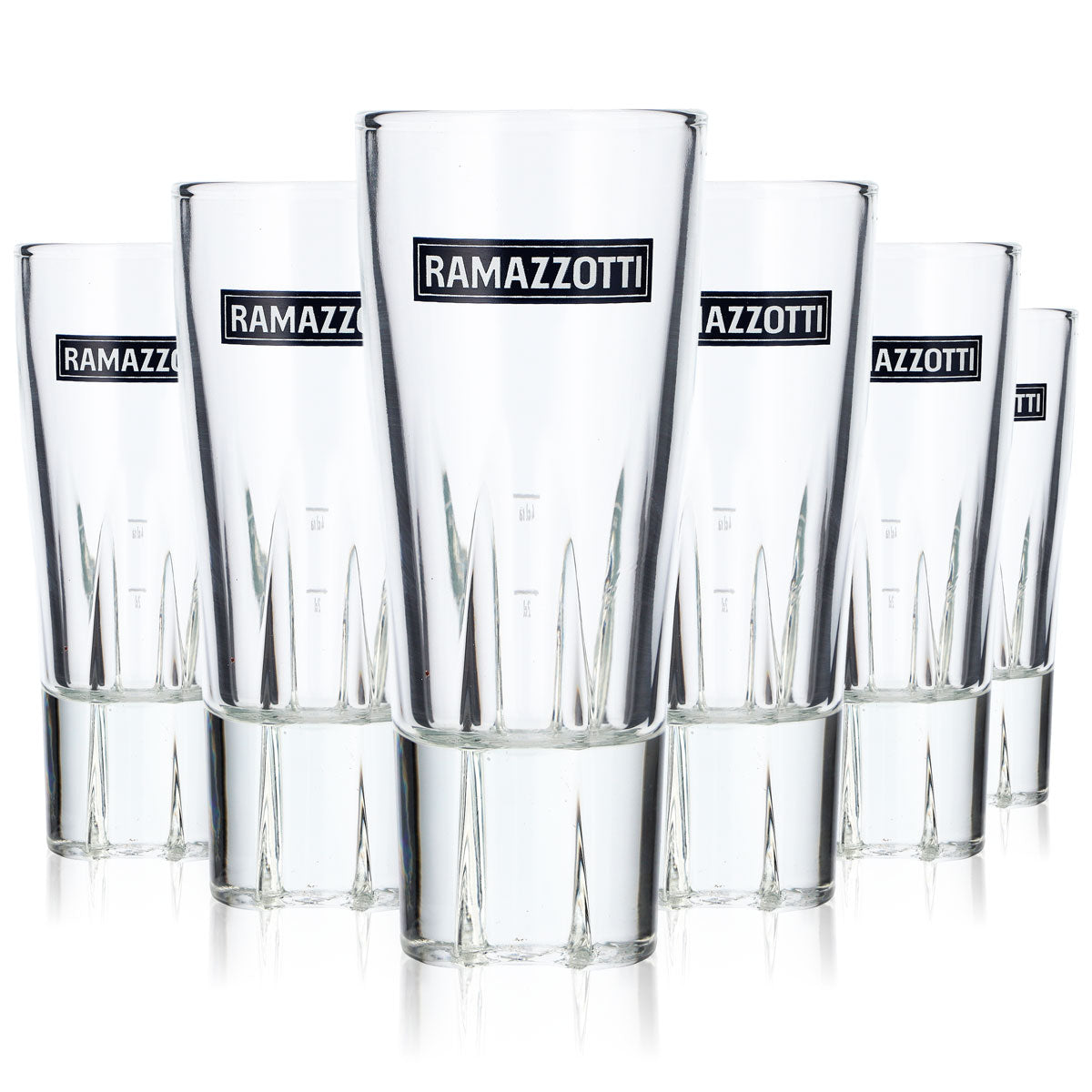 6 szklanek do likieru Ramazzotti 0,15l, szklanka do longdrinka, logo poziome na górze, nowość + 6 mieszadełek