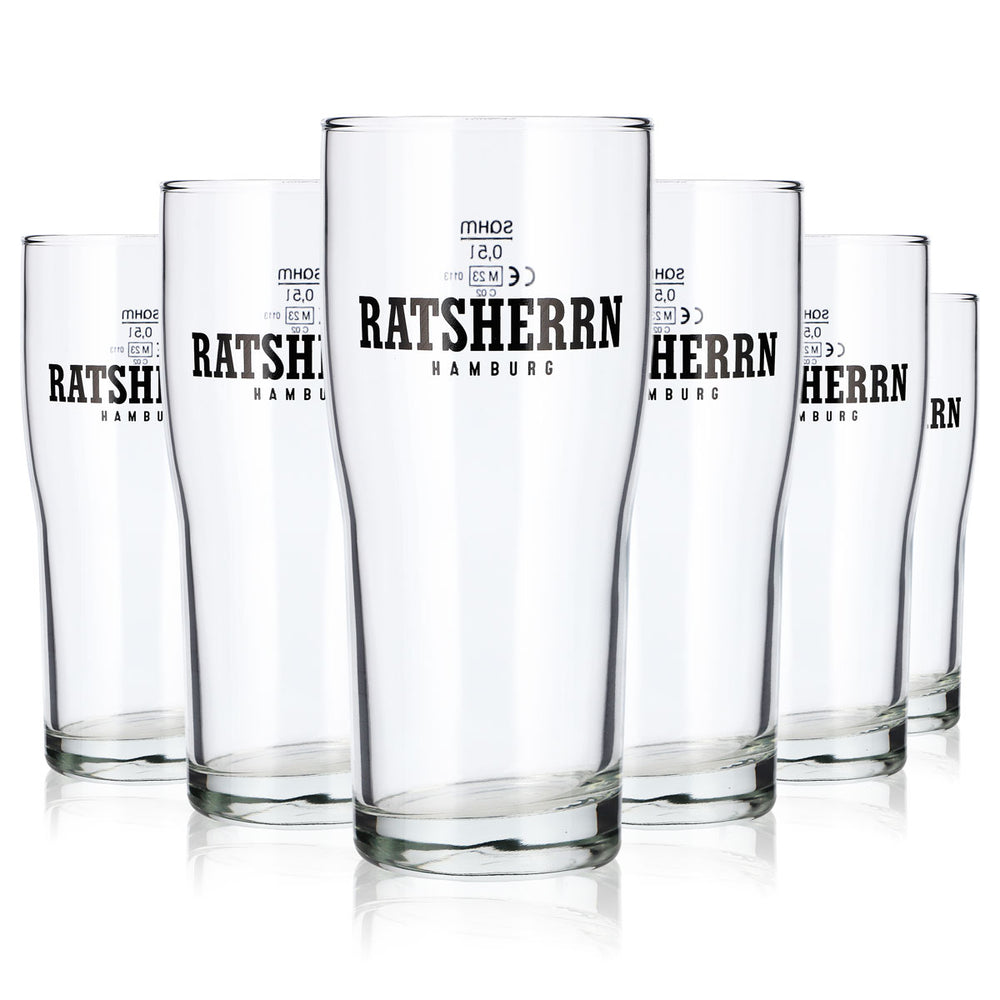 6 szklanek do piwa „Ratsherrn” o pojemności 0,5 l, Hamburg Brewhouse, szklanki do piwa Sahm (zestaw 6 sztuk)