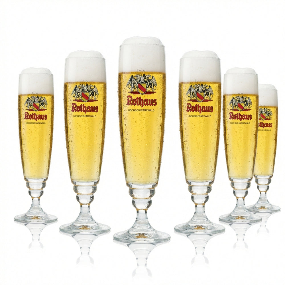 6x szklanka do piwa Rothaus 0,3 l, elegancka szklanka w kształcie kielicha, zestaw szklanek typu pilzner, kalibrowane dla gastronomii
