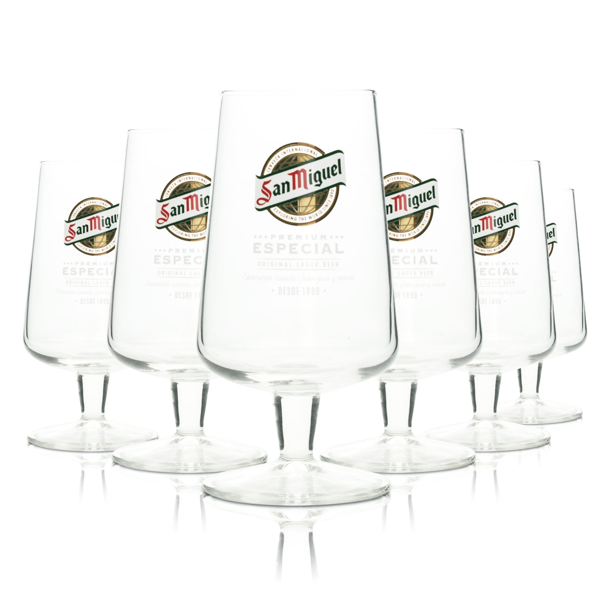 6x San Miguel Beer Glass 0.3l Goblet Especial 1890 Crisal Tulip Glasses Copas Beer