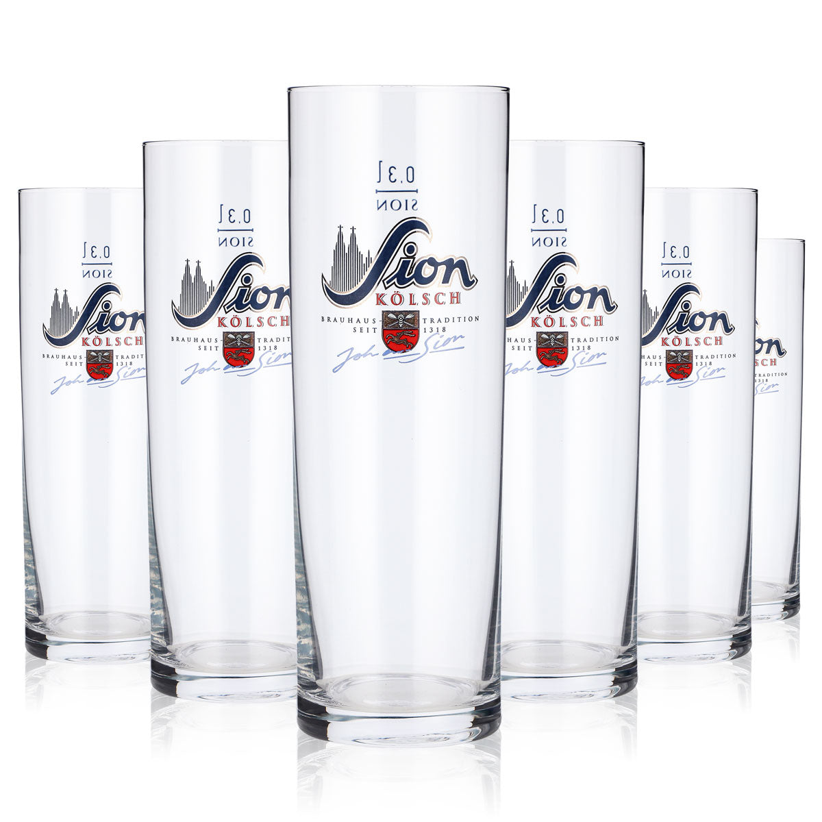 6 szklanek do piwa Sion 0,3 l, szklanki typu Kölsch z logo Johna Siona, Kölner (zestaw 6 sztuk)