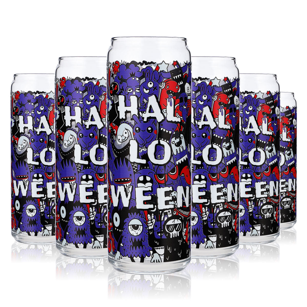6x szklanka Sipply z motywem Halloween Doodle Fioletowy jako nadruk UV Can Glass 370ml