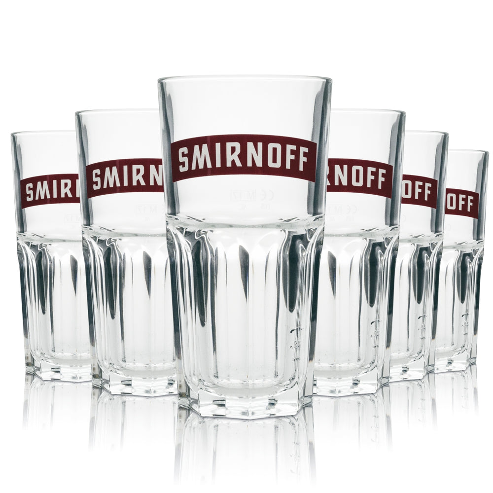 6x kieliszek do wódki Smirnoff 0,29 l Longdrink z czerwonym napisem
