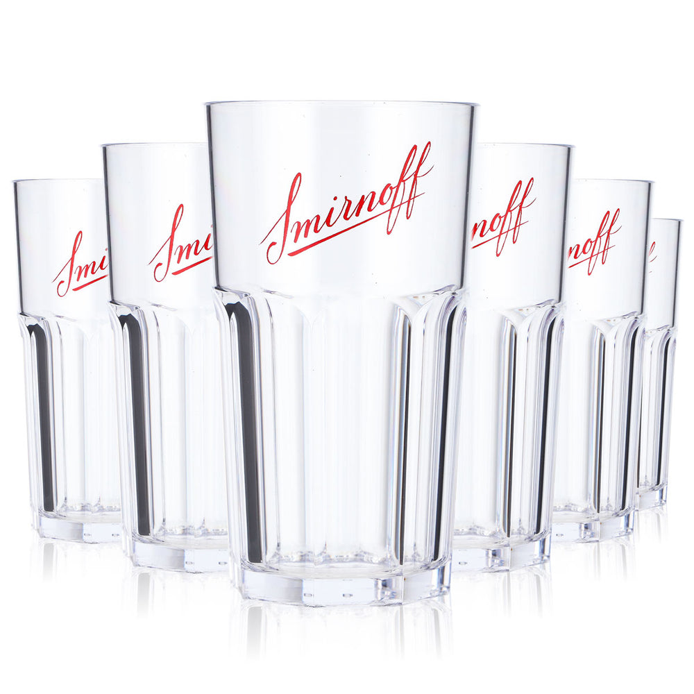6x Smirnoff Vodka Szklanka Wielokrotnego Użytku Kubek Imprezowy Akryl Tworzywo Sztuczne 0,3 l Relief