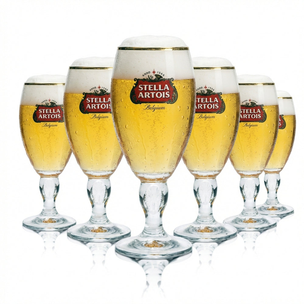 6x Stella Artois szklanka do piwa 0.25l kielich puchar tulipan złota obręcz wzór nóżka szklanki bar