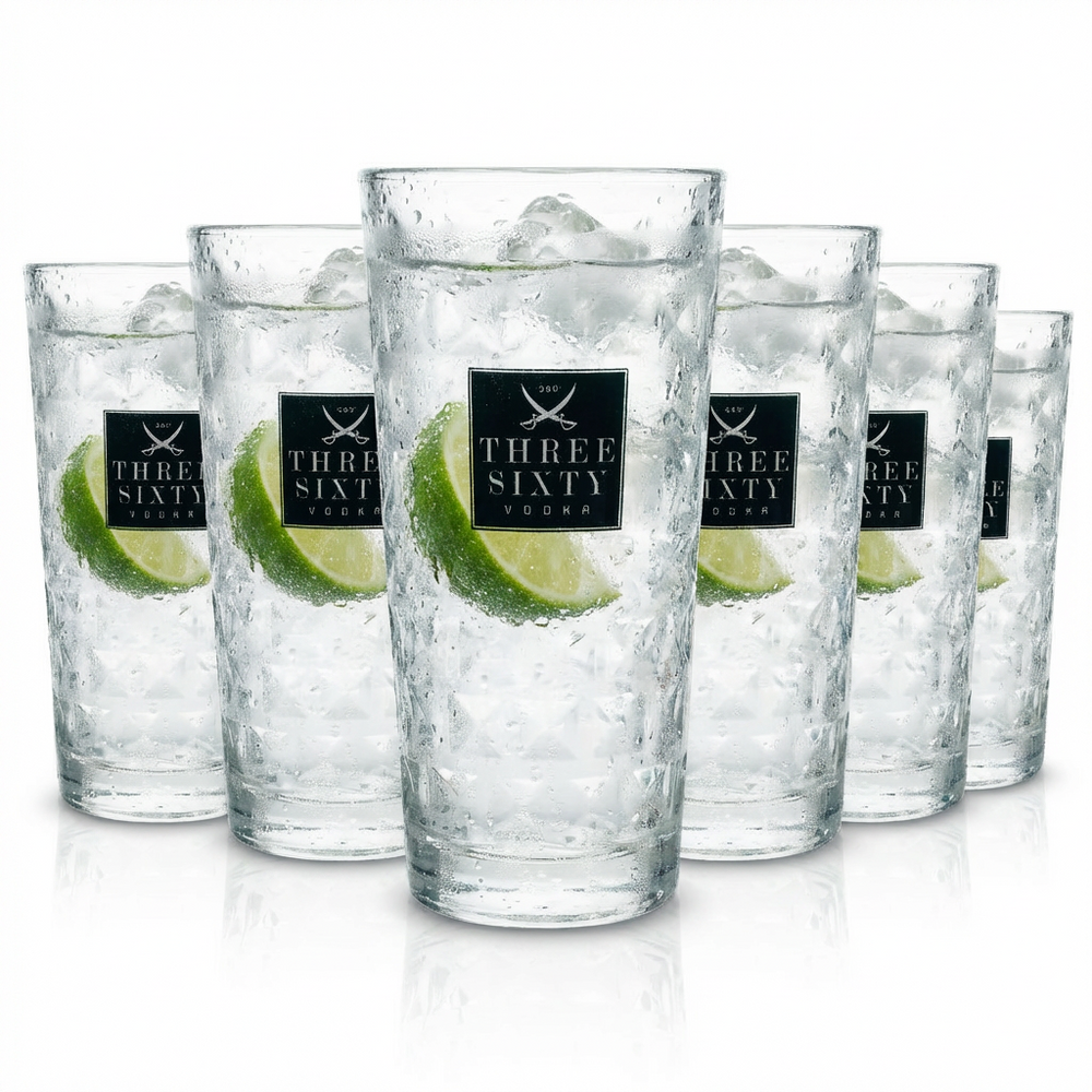 6x Three Sixty Glass 0.33l Kieliszki do koktajli Longdrink Crystal Relief Gastro Oak