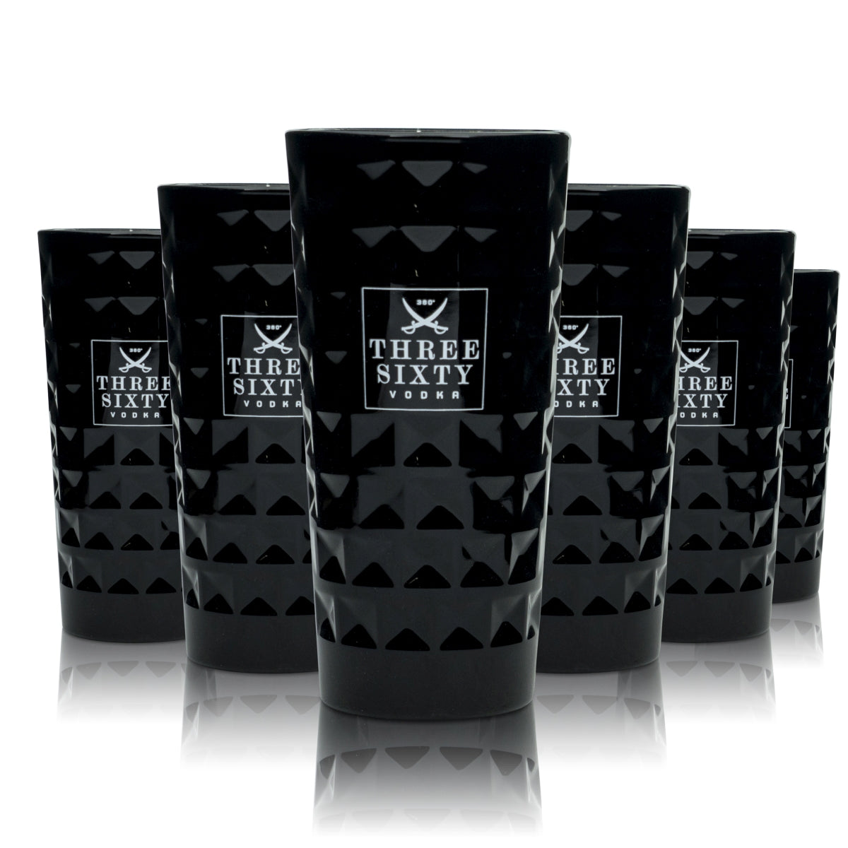 6x Three Sixty Kieliszek do wódki 0,3l Longdrink Black-Edition Relief Kieliszki koktajlowe