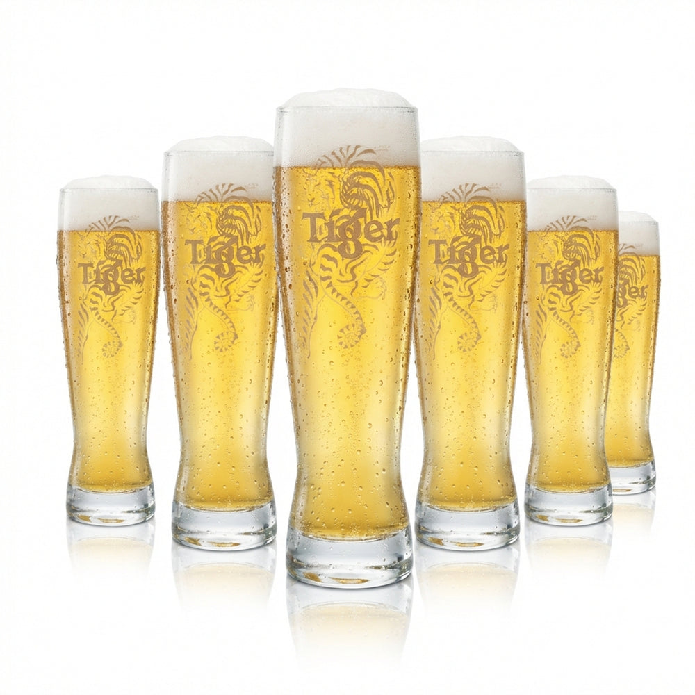 6x Tiger Glass 0.3l Beer Goblet Tulip Glasses Calibrated Gastro Beer Singapore Asia