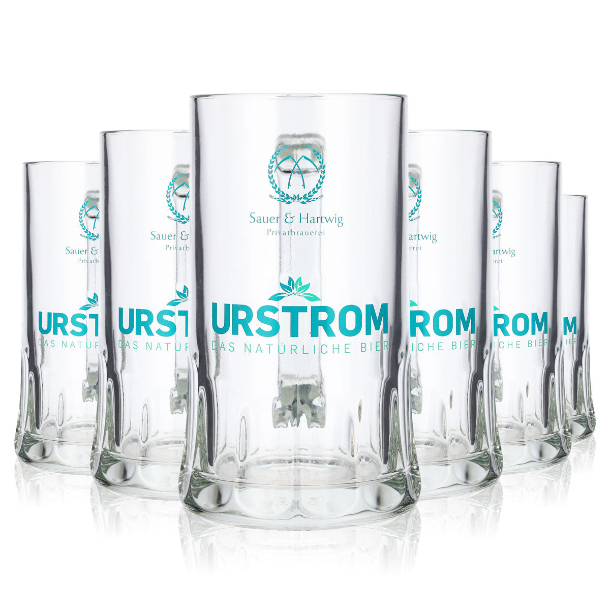 6 szt. szklanek do piwa Urstrom, 0,5 l, dzbanek z turkusowym logo Rastal Sauer Hartwig