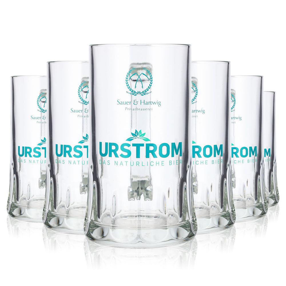 6 szt. szklanek do piwa Urstrom, 0,5 l, dzbanek z turkusowym logo Rastal Sauer Hartwig