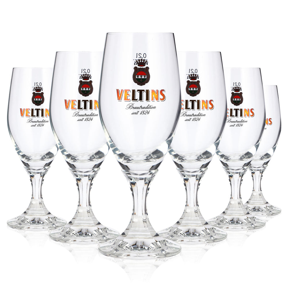 6 szklanek do piwa Veltins o pojemności 0,2 l, w kształcie pucharu, od 1824 roku