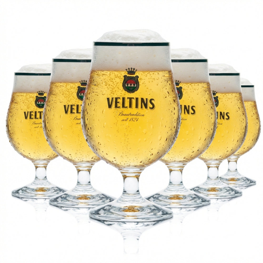 6x Szklanka do piwa Veltins 0,3l puchar tulipanowy złoty brzeg Eich Gastro Pils