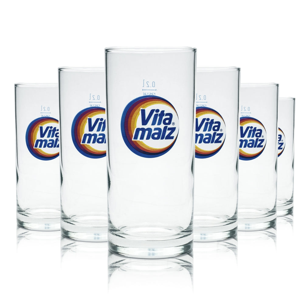6x Vitamalz Szklanka do piwa 0,2l Kufel Kolorowe szklanki retro Rainbow Malt Beer Rastal