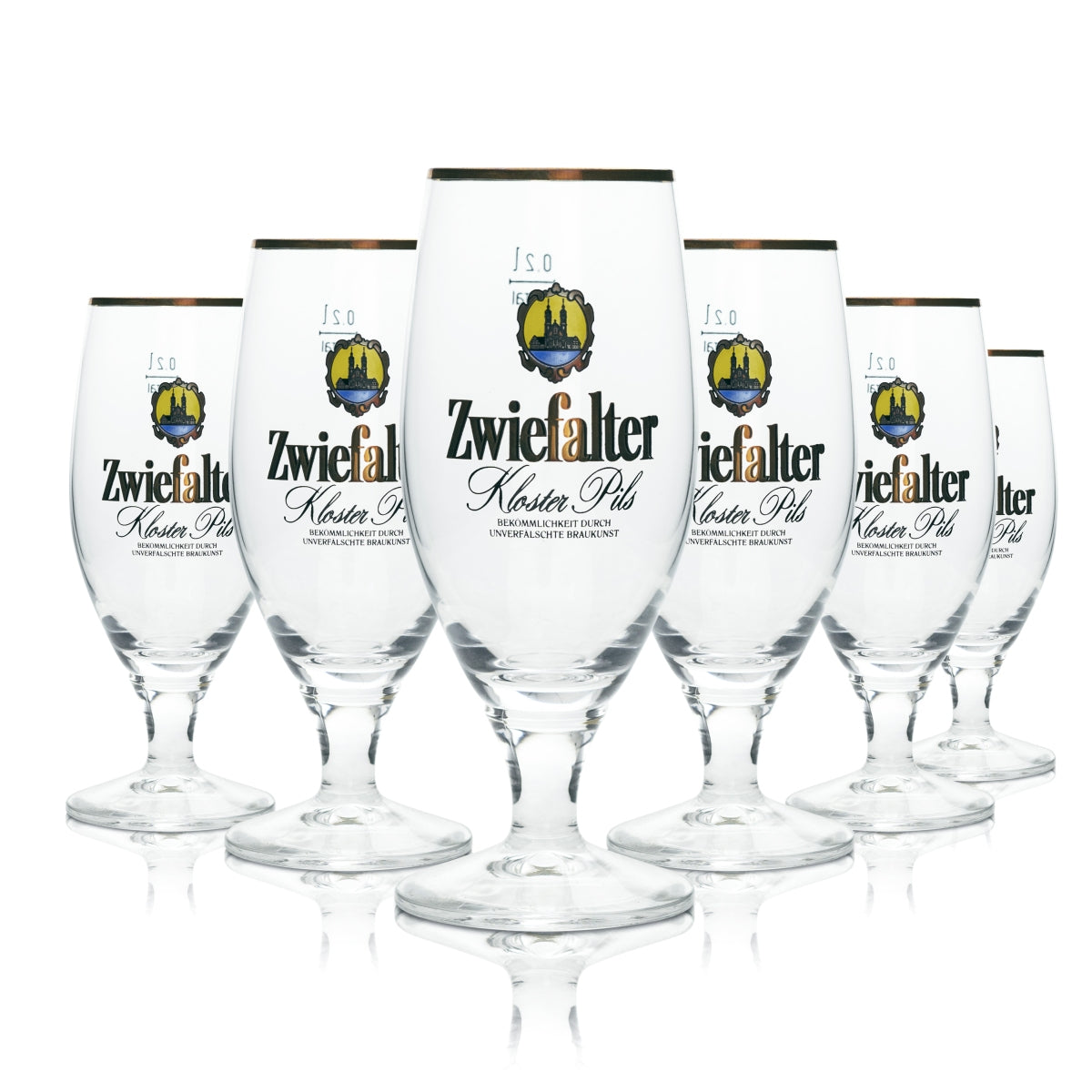 6x Zwiefalter szklanka do piwa 0,2l Tulpe Kloster Pils złota obręcz Rastal Tulpe szklanki browar łodyga