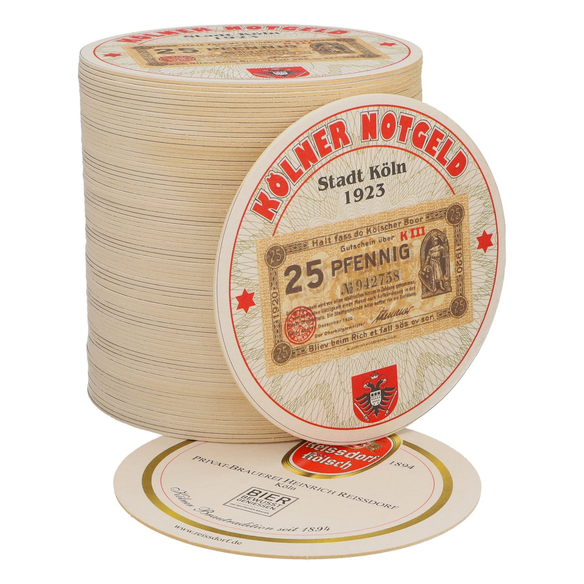 80x Reissdorf Bier Bierdeckel Podkładka pod piwo „Kölner Notgeld” 25 fenigów