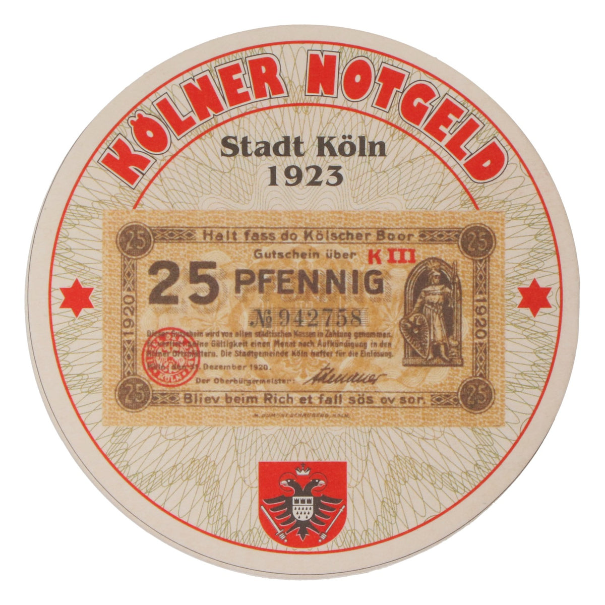 80x Reissdorf Bier Bierdeckel Podkładka pod piwo „Kölner Notgeld” 25 fenigów – Widok 3