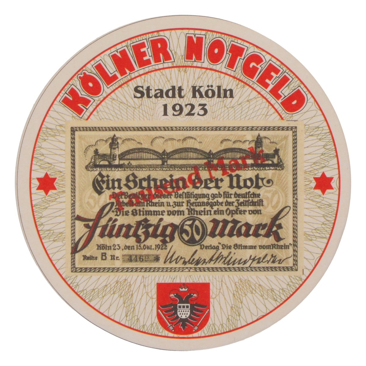 80x Reissdorf Bier Bierdeckel Untersetzer „Kölner Notgeld” 50 marek – Widok 3