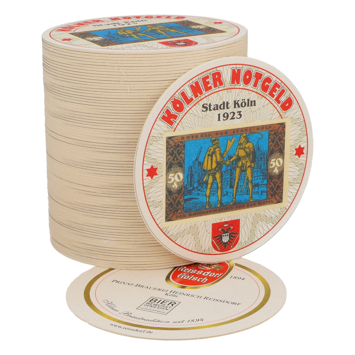 80x Reissdorf Piwo Podkładki pod piwo „Kölner Notgeld” 50 fenigów V3