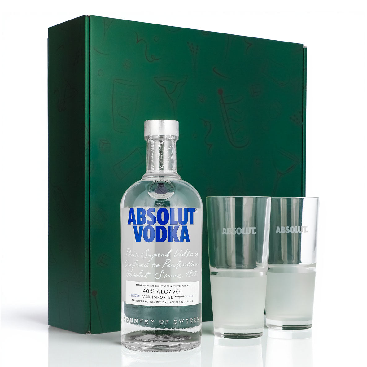 Absolut Vodka Geschenkset 0,7l Flasche 40 % Vol. + Gläser Frosted–Grün
